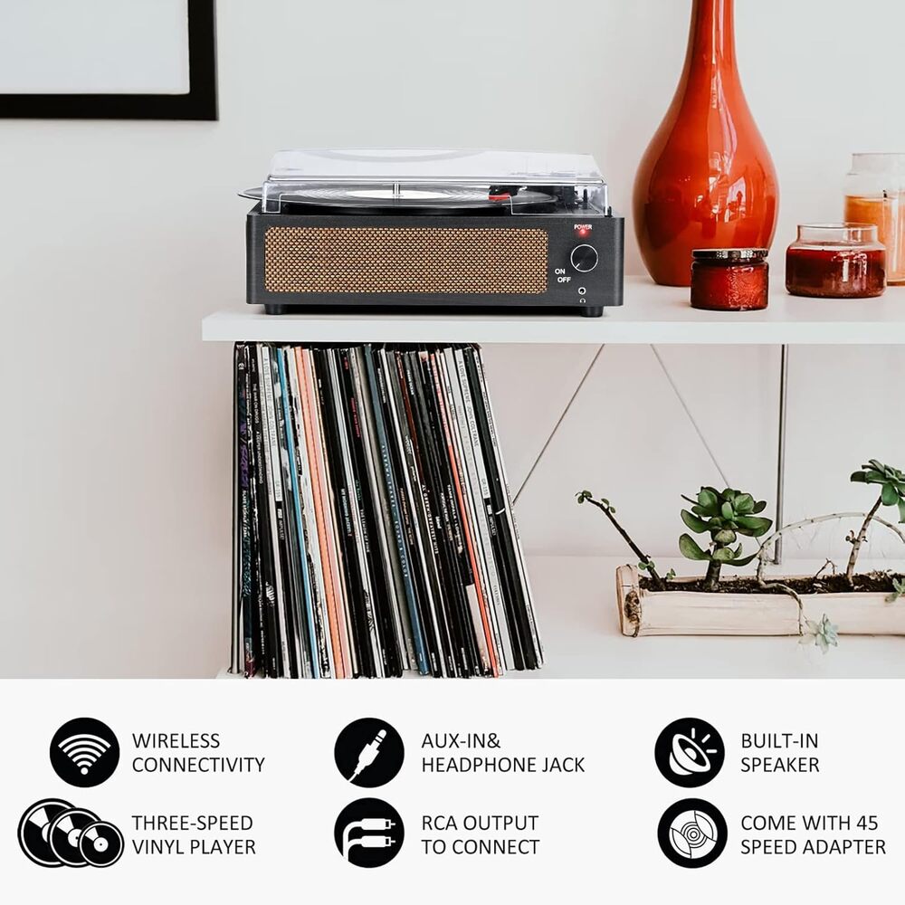 Vinyl Record Player 3-Speed Turntable with Speakers-Black - Picture 6 of 7